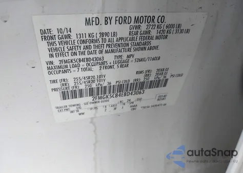 2014 Ford Flex Sel z USA, uszkodzony, nr VIN 2FMGK5C84EBD43063
